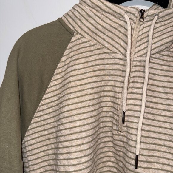 Maurices Marled Olive & Cream Striped Pullover With Half-Zip & Drawstring 4X - Picture 6 of 8